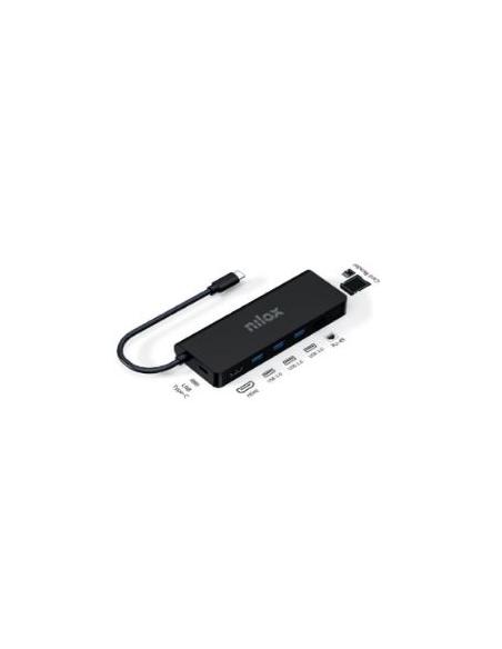 PUERTO REPLICADOR USB-C NILOX HDMI + RJ45 + 3XUSB 3.0 + USB-C + MICRO SD PD 100W BLACK