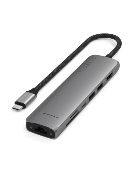 PUERTO REPLICADOR USB-C SATECHI HDMI + RJ45 + 2X USB 3.0 + USB-C PD 100W + SD SPACE GREY