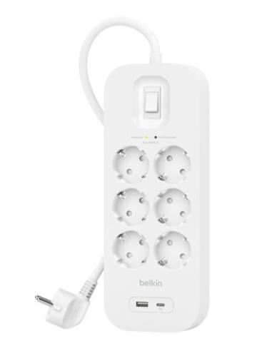 REGLETA PROTECTORA BELKIN 6 TOMAS + USB + USB-C...