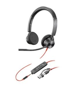 AURICULAR + MIC POLY BLACKWIRE 3325 BLACK JACK / USB / USB-C