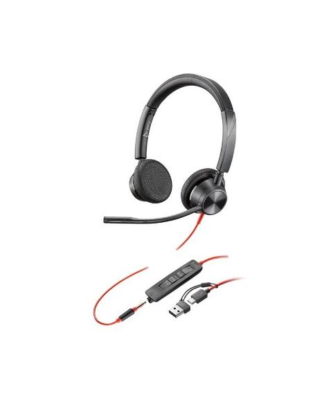 AURICULAR + MIC POLY BLACKWIRE 3325 BLACK JACK / USB / USB-C