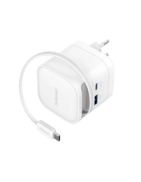 CARGADOR USB-C INTENSO W65ACIC 65W GAN USB USB-C WHITE + CABLE RETRACTIL USB-C