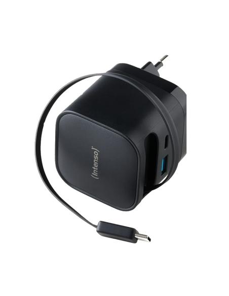 CARGADOR USB-C INTENSO W65ACIC 65W GAN USB USB-C BLACK + CABLE RETRACTIL USB-C