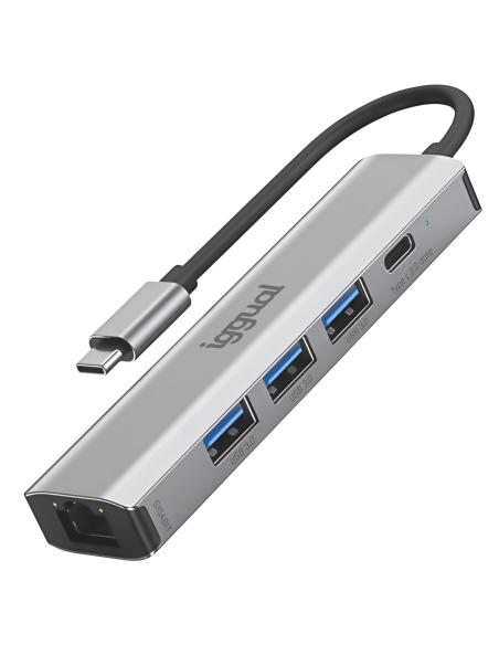 PUERTO REPLICADOR USB-C IGGUAL RJ45 + 3XUSB 3.0 + USB-C SILVER