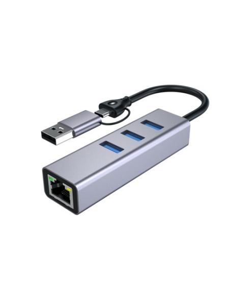 HUB CONCEPTRONIC USB-C 3 PUERTOS USB 3.0 + RJ45 SILVER