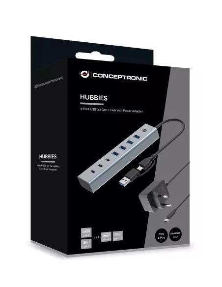 HUB CONCEPTRONIC USB / USB-C 7 PUERTOS 3X USB-C 3.2 + 4 USB 3.1 SILVER + ALIMENTADOR