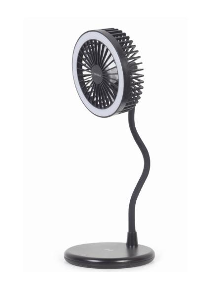VENTILADOR SOBREMESA GEMBIRD 3 EN 1 CON LAMPARA Y BASE DE CARGA BLACK