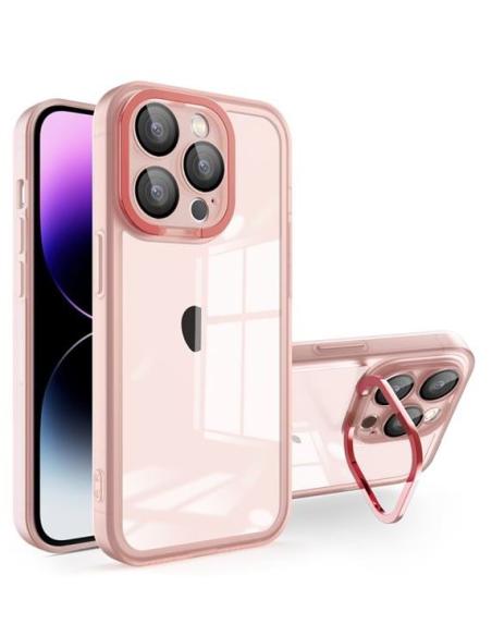 FUNDA MOVIL BACK COVER HT TPU TRANSPARENTE PINK SOPORTE IPHONE 15 PRO