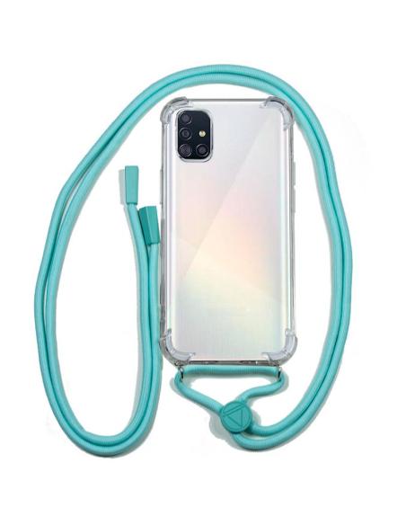 FUNDA MOVIL BACK COVER COOL SILICONA TRANSPARENTE + CORDON LIGHT BLUE SAMSUNG GALAXY A51 A515