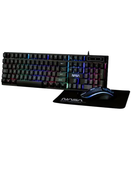 TECLADO + MOUSE + ALFOMBRILLA NASA PEGASUS RETROILUMINADO BLACK