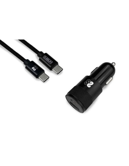 CARGADOR USB SUBBLIM 20W 3A USB + USB-C BLACK PARA COCHE + CABLE USB-C / LIGHTNING