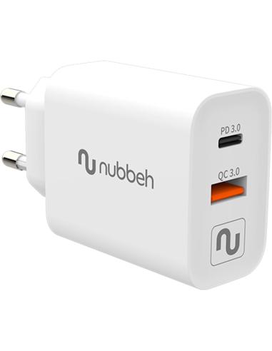 CARGADOR USB NUBBEH DUAL 43W USB + USB-C WHITE...