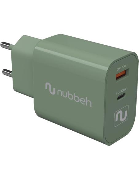CARGADOR USB NUBBEH DUAL 30W USB + USB-C GREEN PARA CASA