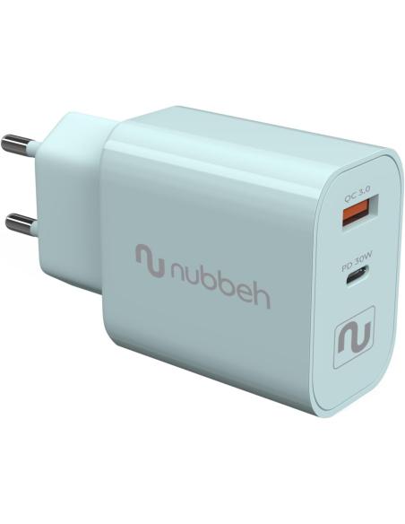 CARGADOR USB NUBBEH DUAL 30W USB + USB-C TURQUOISE PARA CASA