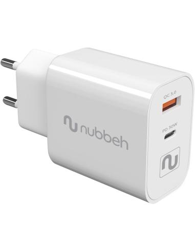 CARGADOR USB NUBBEH DUAL 30W USB + USB-C WHITE...