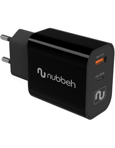 CARGADOR USB NUBBEH DUAL 30W USB + USB-C BLACK...