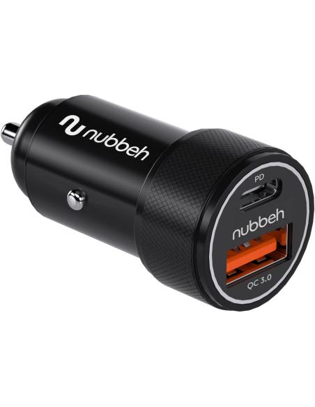 CARGADOR USB NUBBEH SIROCO DUAL 30W USB + USB-C BLACK PARA COCHE