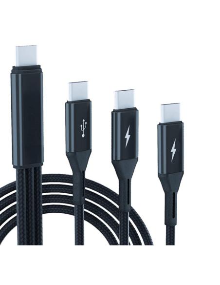 CABLE KABLEX USB-C MACHO / 3XUSB-C MACHO 1.2M TRENZADO BLACK