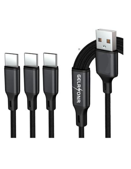 CABLE KABLEX USB MACHO / 3XUSB-C MACHO 1.25M TRENZADO BLACK