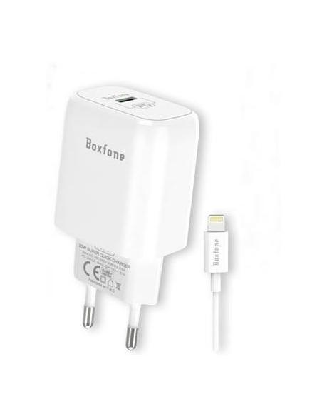 CARGADOR USB-C BOXFONE 20W WHITE + CABLE USB-C LIGHTNING