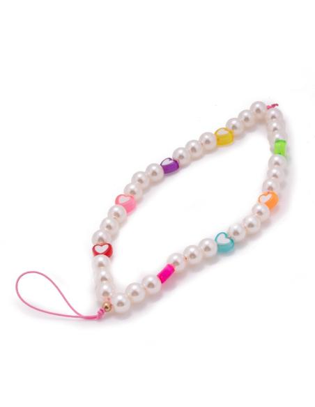 COLGANTE UNIVERSAL COOL PULSERA STRAP PERLAS / CORAZONES PARA SMARTPHONE