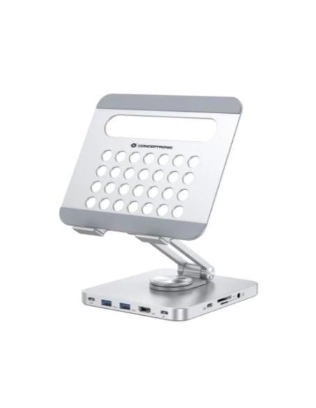 SOPORTE TABLET CONCEPTRONIC SILVER + PUERTO REPLICADOR 8 EN 1