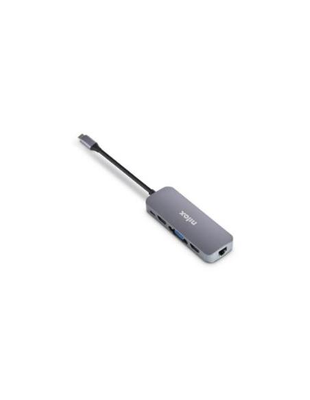 PUERTO REPLICADOR USB-C NILOX 2XHDMI + VGA +  RJ45 + 3XUSB 3.0 + USB-C PD 87W GREY
