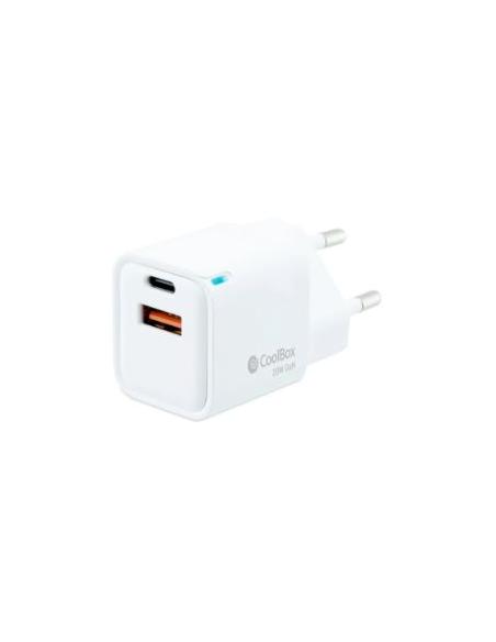 CARGADOR USB COOLBOX 20W GAN USB + USB-C WHITE PARA CASA