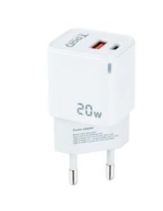 CARGADOR USB TOOQ 20W USB + USB-C WHITE PARA CASA