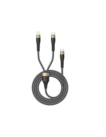 CABLE KABLEX 2 EN 1 USB-C MACHO / LIGHTNING MACHO / USB-C 60W 1.2M