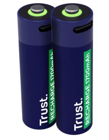 PILA RECARGABLE TRUST USB-C TIPO AA 1700MAH PACK 2