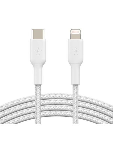 CABLE BELKIN USB-C MACHO / LIGHTNING MACHO TRENZADO 1M WHITE