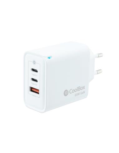 CARGADOR USB-C COOLBOX 65W GAN 1XUSB 2XUSB-C WHITE