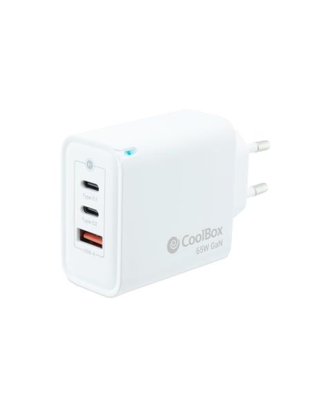 CARGADOR USB-C COOLBOX 65W GAN 1XUSB 2XUSB-C WHITE