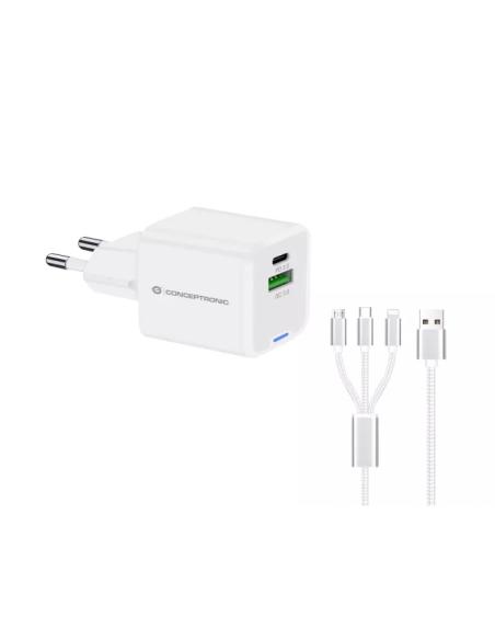 CARGADOR USB CONCEPTRONIC ALTHEA 33W USB-C + USB WHITE PARA CASA + CABLE 3 EN 1 USB-C / USB / LIGHTNING