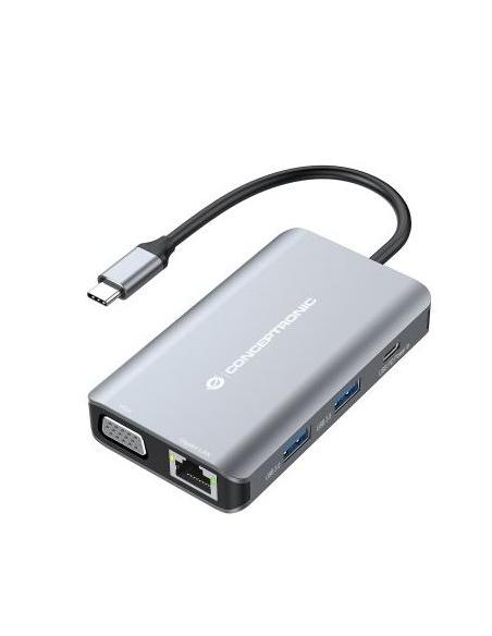 PUERTO REPLICADOR USB-C CONCEPTRONIC VGA + HDMI + RJ45 + 2XUSB 3.0 + USB-C PD 100W