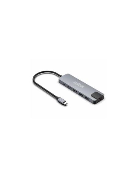 PUERTO REPLICADOR USB-C NILOX 2XHDMI + RJ45 + 3XUSB 3.0 + USB + USB-C PD 100W SILVER