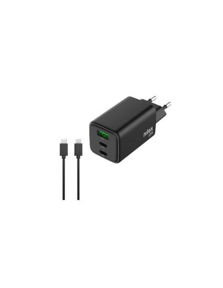 CARGADOR USB 2XUSB-C NILOX 65W GAN BLACK + CABLE USB-C PARA CASA