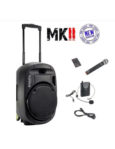 ALTAVOZ BLUETOOTH IBIZA SOUND PORT12VHF-BT MKII PORTATIL 12 350W BLACK + 2 MICROFONOS