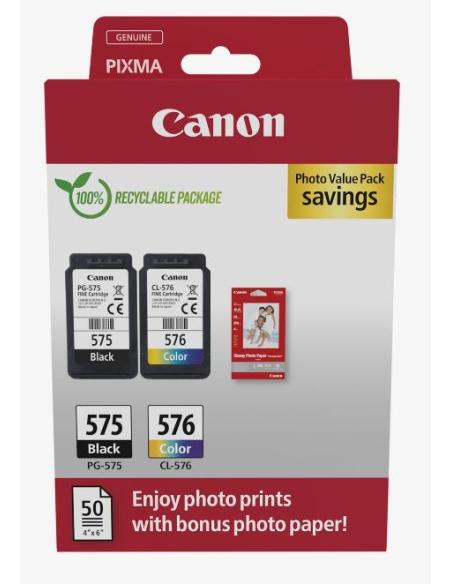CARTUCHO CANON PG-575 / CL-576 MULTIPACK + PAPEL 50H PIXMA MG5751 MG5752 MG5753 MG6851