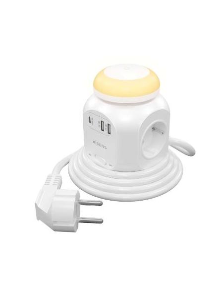 REGLETA AISENS 4 TOMAS + USB-C PD 20W + 3 USB WHITE 1.8M INTERRUPTOR + LUZ NOCTURNA