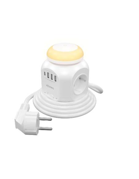 REGLETA AISENS 4 TOMAS + USB-C + 3 USB WHITE 1.8M INTERRUPTOR + LUZ NOCTURNA