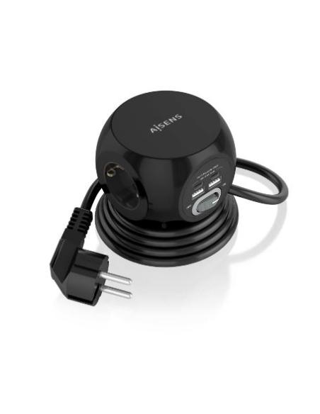 REGLETA AISENS 3 TOMAS + 2 USB-C + 2USB  BLACK 1.4M INTERRUPTOR