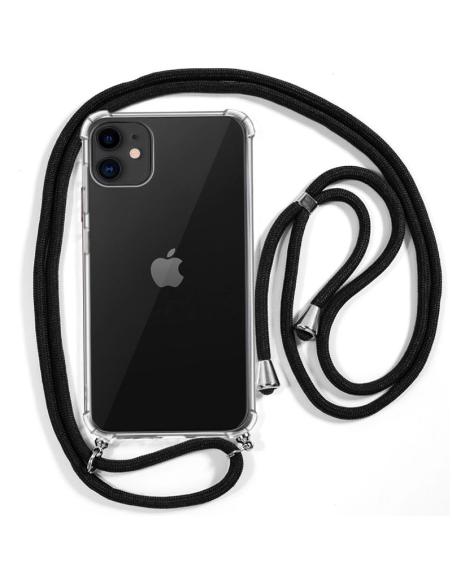 FUNDA MOVIL BACK COVER COOL SILICONA TRANSPARENTE + CORDON BLACK IPHONE 11