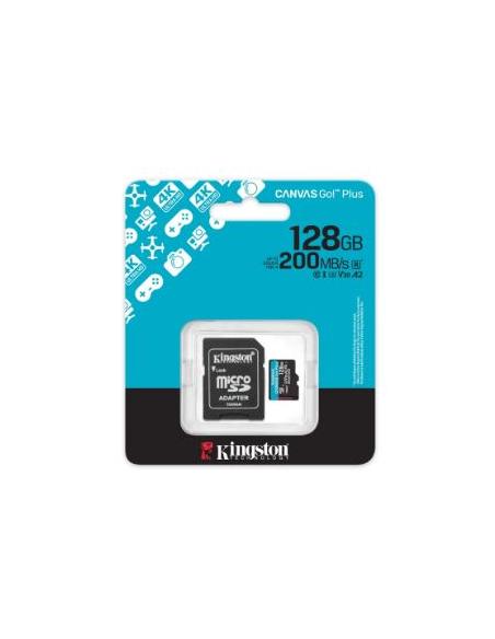 MEMORIA MICRO SD 128GB KINGSTON CANVAS GO PLUS CLASS 10 V30 U3 200MPBS + ADAPTADOR SD
