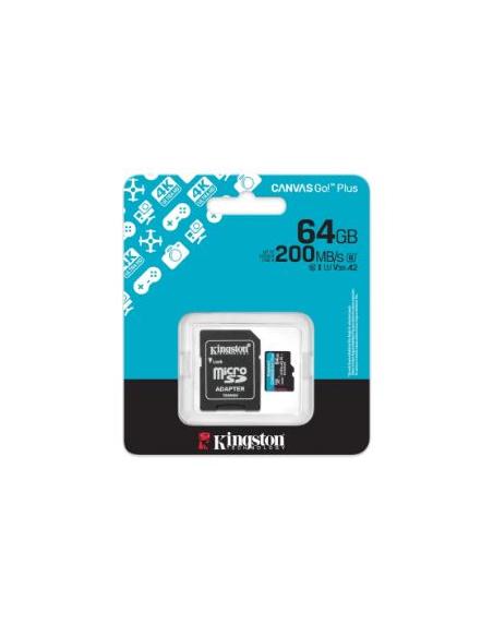 MEMORIA MICRO SD 64GB KINGSTON CANVAS GO PLUS CLASS 10 V30 U3 200MPBS + ADAPTADOR SD