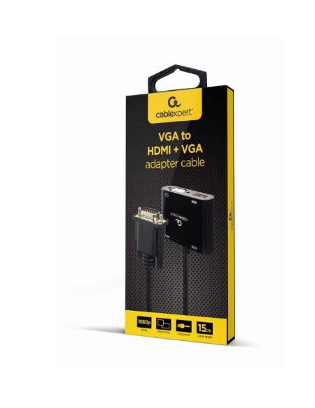 ADAPTADOR GEMBIRD VGA MACHO / HDMI HEMBRA + VGA HEMBRA BLACK