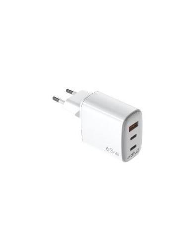 CARGADOR 2XUSB-C 1XUSB CELLY 65W GAN WHITE